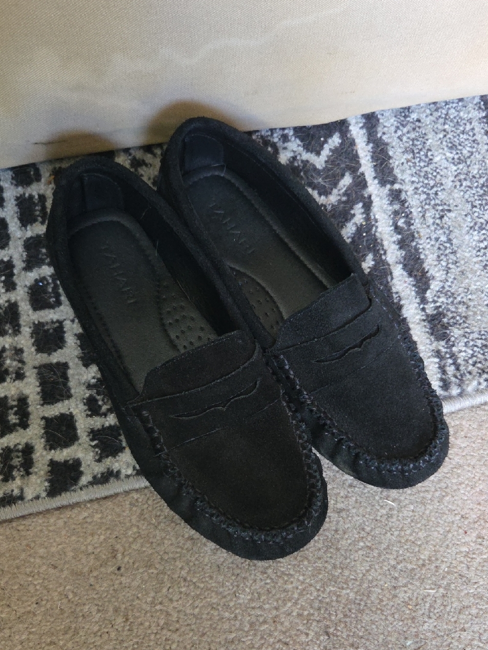 Women's Tahari Privy Black Suede Slip-On Penny Loafers - Size 8
